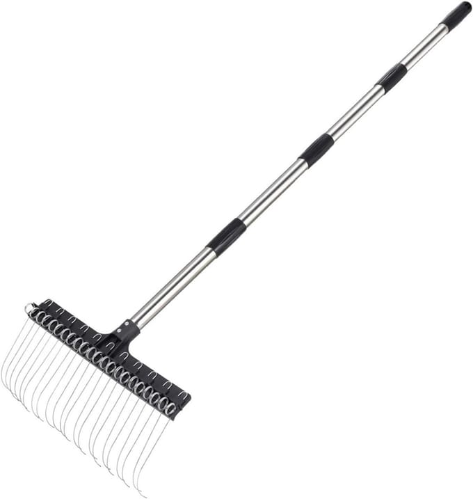 Tuinhark - Bladhark Werkhark - Gazon Onderhoud - Verstelbare Lengte - Tot 160 cm - Zwart