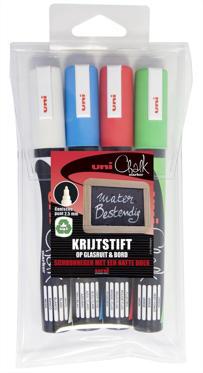 Uni-Ball krijtmarkers etui met 4 kleuren
