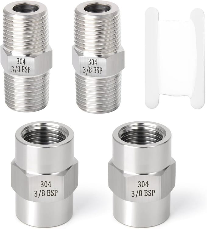 RVS 304 Binnendraad Buitendraad Schroefdraad Koppeling 3/8 Inch BSP 4 Stuks