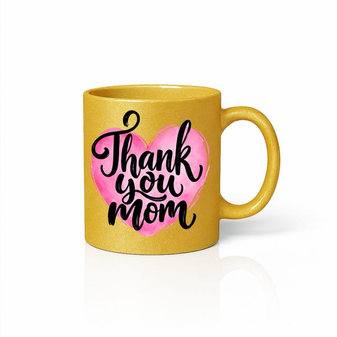 Thank You Mom Mok - Roze Hart - Moederdag Cadeau - Luxe Metallic Beker - Goud