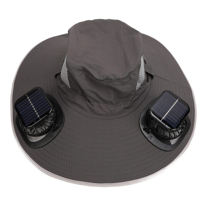 Heren Zonnehoed met 2 Zonneventilatoren Nylon UPF50 Brede Rand Sneldrogend USB Oplaadbaar Zomer Koeling gray