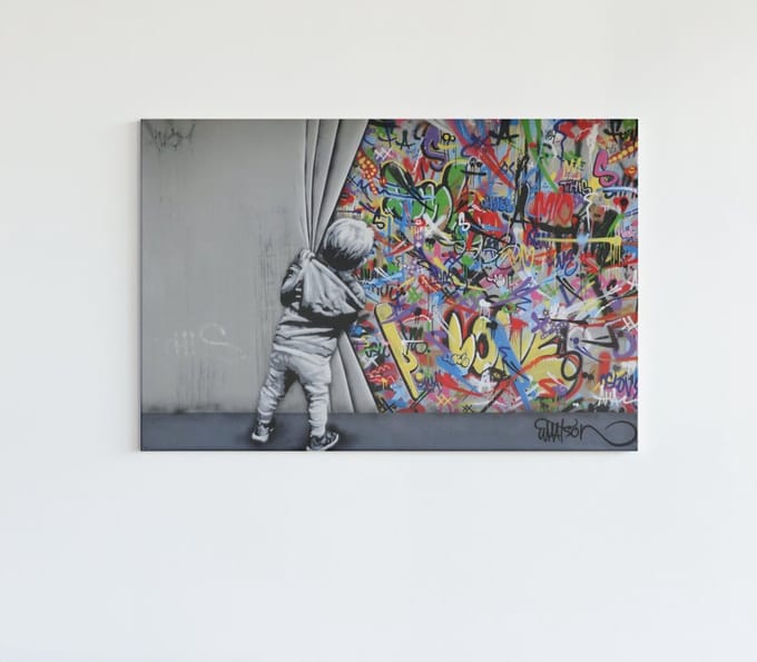Canvas Schilderij - Graffiti Art - Banksy - 60x40x2 cm