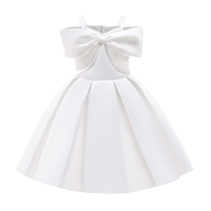 Nieuwe kinderprinsesjurk Effen kleur Off-shoulder kinderjurk 100cm wit