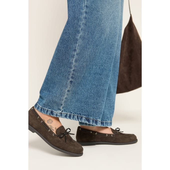Yours Bruine Bootschoenen Van Imitatiesuède Met Strik In Brede Epasvormsize 42E