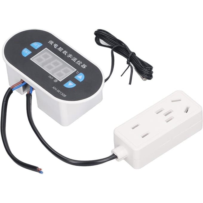 Contrôleur de Température Numérique LED Chauffage Refroidissement Thermostat Interrupteur de Contrôle avec Sonde Étanche white