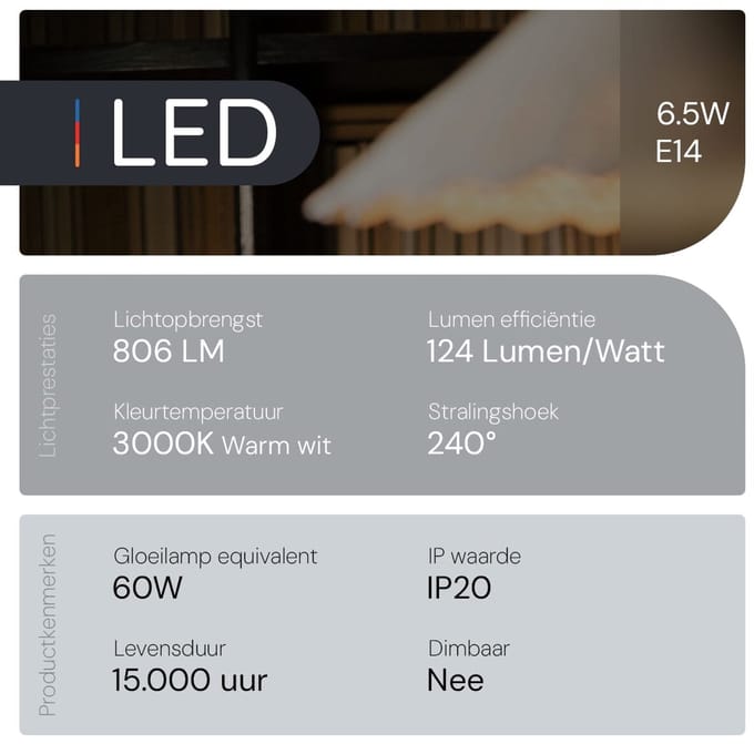 Avide E14 LED Lamp 6.5W - 806lm - 3000K - Warm Wit - LED Kaarslamp B35 - Vervangt 60W Gloeilamp