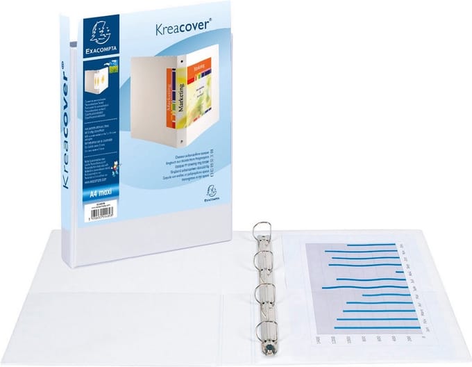Exacompta Kreacover Ringmap A4 Maxi - 4 D-ringen - 60 mm - personaliseerbaar - PP - wit