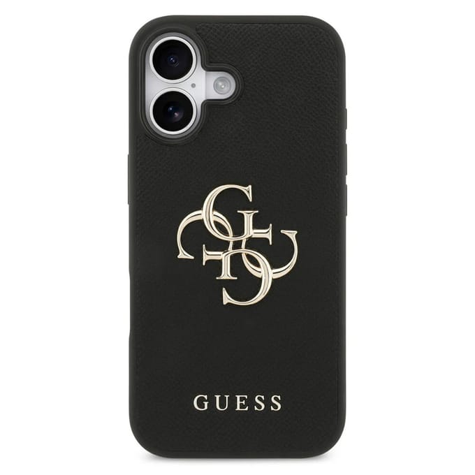 Guess Back Cover voor iPhone 17 - Zwart - Luxe textuur - Goudkleurig logo