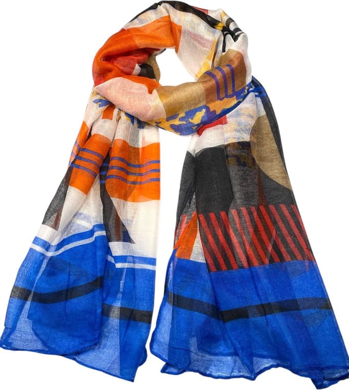 Lange Dunne Sjaal - Print - Rood/Blauw - 180 x 80 cm (2114#)