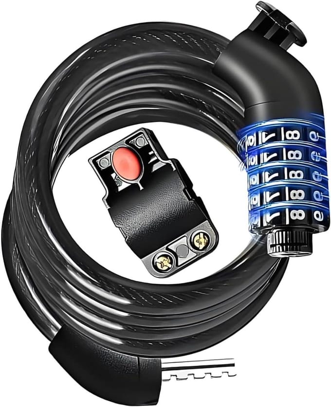 Fiets Kabel Lock - Draadslot Scooter - Beveiliging Buiten - 5 Cijfer Combinatie - 15.2 cm - Zwart