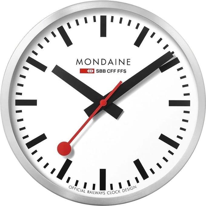MONDAINE Wandklok WALL CLOCK GROOT 40cm A995.CLOCK.16SBB Zilver/Wit [Gebruikt]