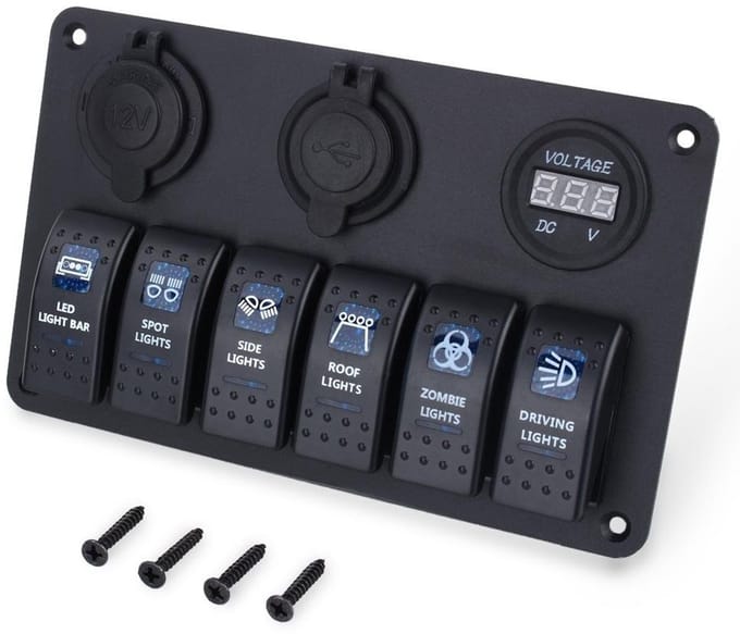Dailygoods - Waterproof Marine Panel - LED Rocker Switch - Ideaal voor boten - 12-24V - Perfect voor auto, camper en boot - 6-way schakelpaneel