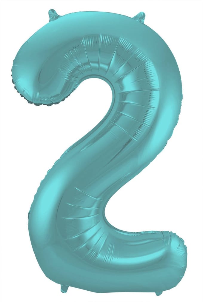 Folieballon Cijfer 2 Aqua Metallic Mat - 86 cm