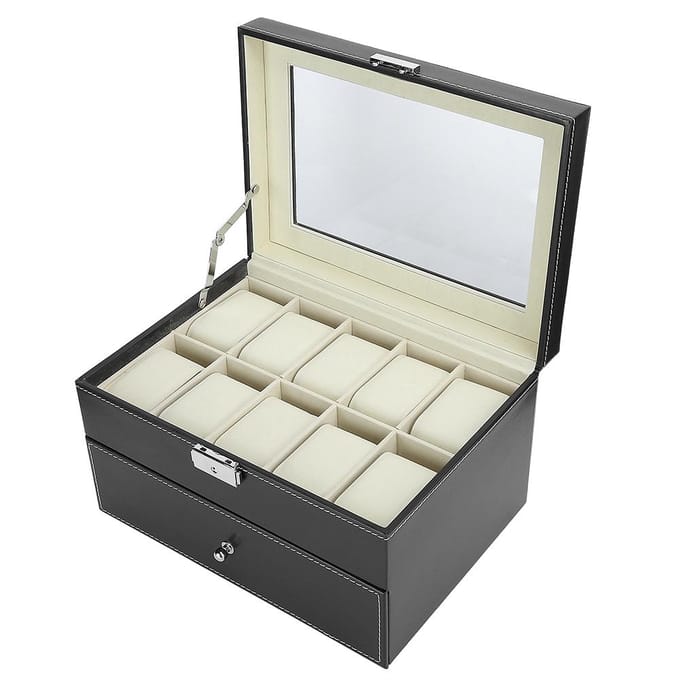Dubbellaagse Horlogedoos Case 5 Vaks Brillen Opbergdoos 10 Vaks Horlogedoos (Zwart) gray