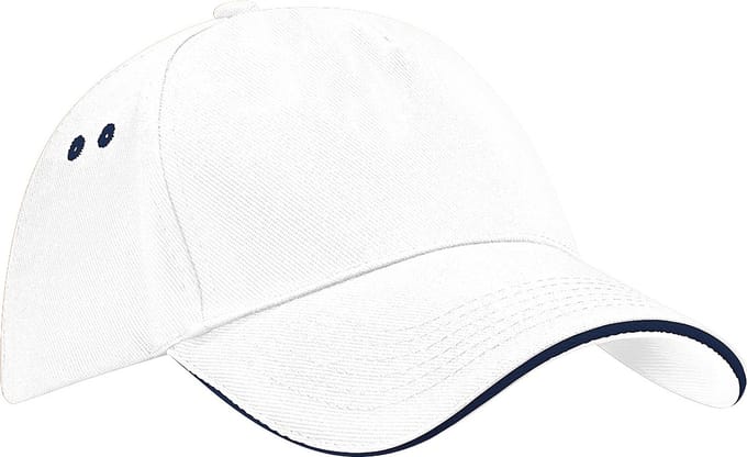 Beechfield Unisex Ultimate 5 Panel Contrast Baseball Cap met Sandwich Peak / Hoofddeksel (Witte/franse marine)