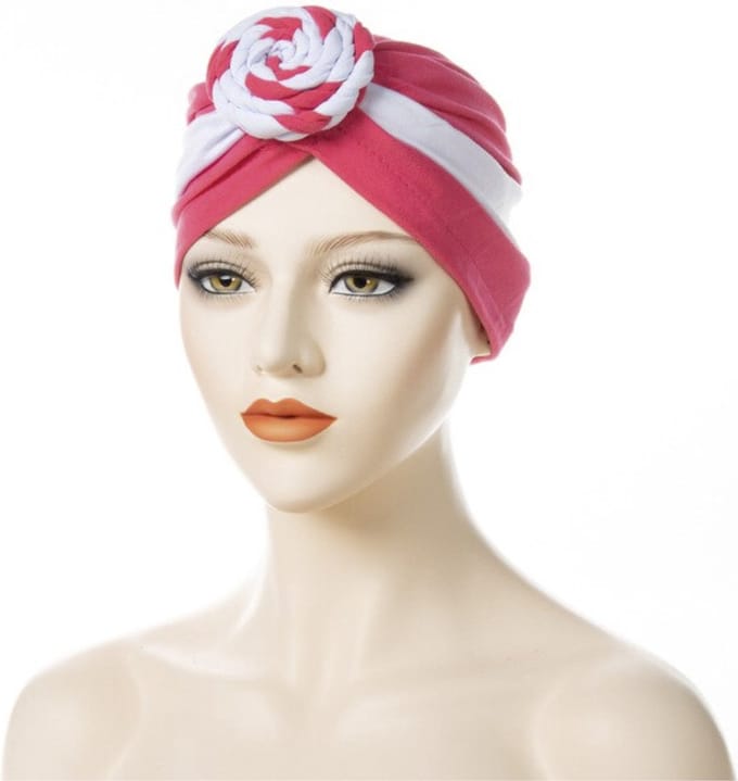 Cabantis Tulband met Knot - Hoofddeksel - Islamitisch - Tulband - Muts - Chemo - Hijab Roze/Wit