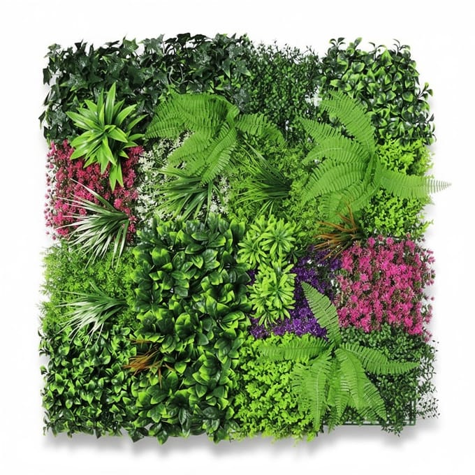 Niba® Flowerwall - Botanical Wall Art Panel - Paars Groene Muurdecoratie – 100×100 cm