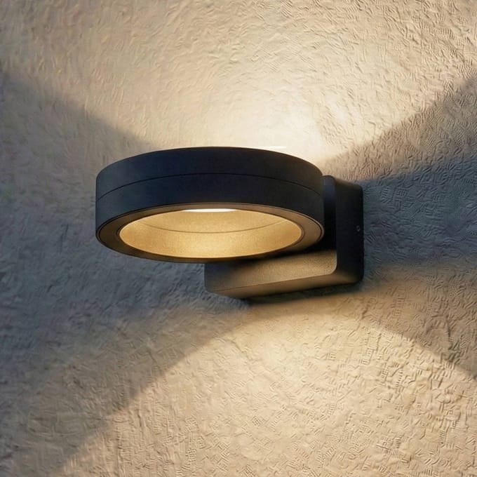 Lindby LED buiten wandlamp Selviro, antraciet, Ø 20 cm, IP65
