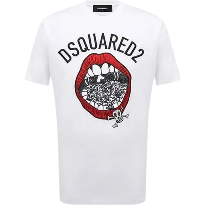 Dsquared2 Merk T-shirt Met Mondprint, Wit