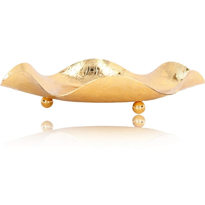 Gouden Fruitschaal Hand Elektroplating Proces Mooi Patroon Gladere Oppervlakken Snackschotel voor beige
