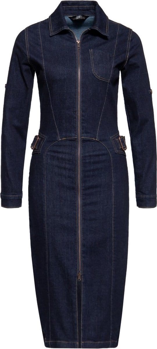 Queen Kerosin dames denim workwear kokerjurk denim