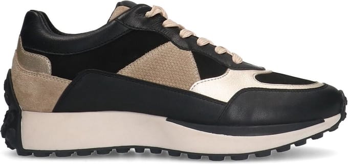 No Stress - Dames - Zwarte leren sneakers met details - Maat 36
