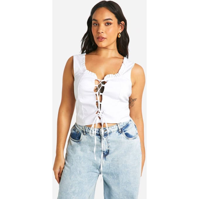 boohoo Dames Plus Bengaline Lace Up Corset Top | Wit | Maat: 56