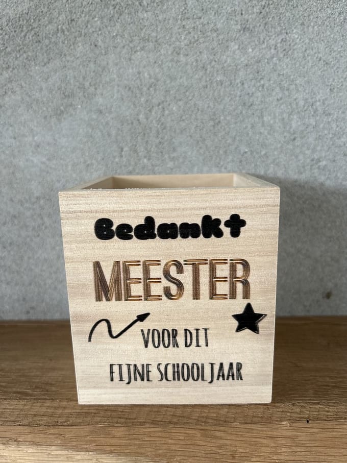 Houten pennenbakje Meester - school - afscheid - einde schooljaar