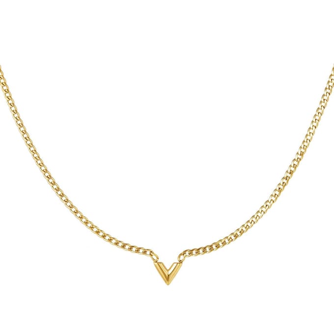 Edelstalen Ketting Letter V - Yehwang - Schakelketting - One size - Goud