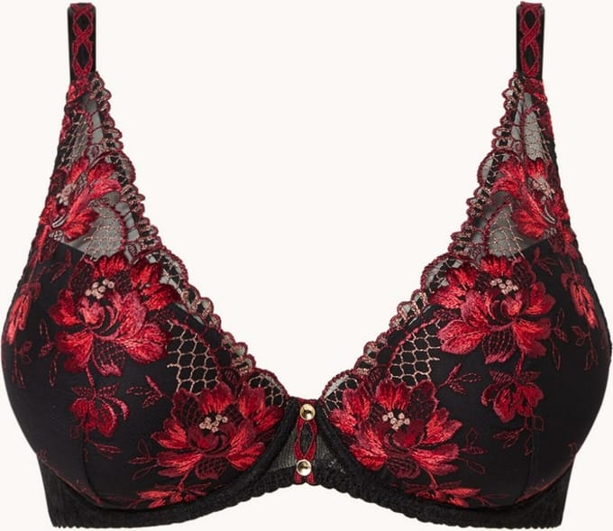 Aubade Mélodie D'été beugel bh met kant en borduring - Zwart/ Rood - Maat 70B