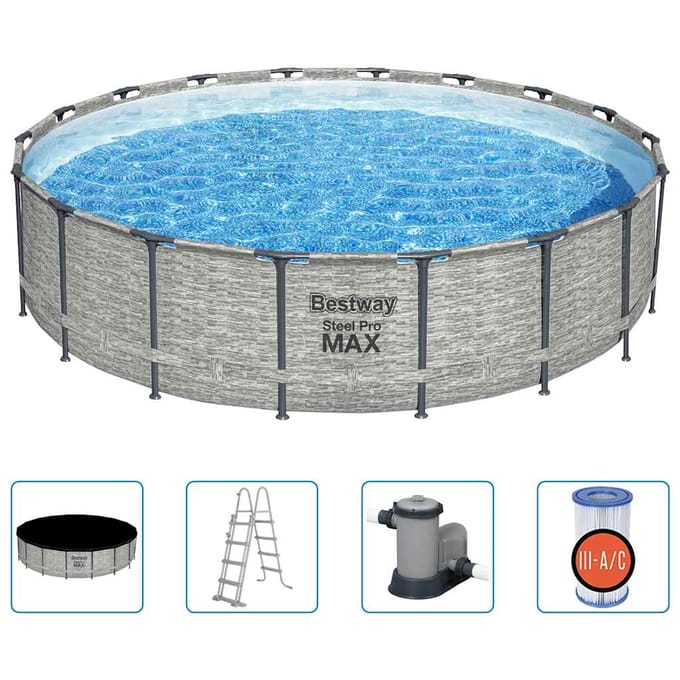 Bestway - Steel Pro MAX - Opzetzwembad inclusief filterpomp - 549x122 cm - Steenprint - Rond