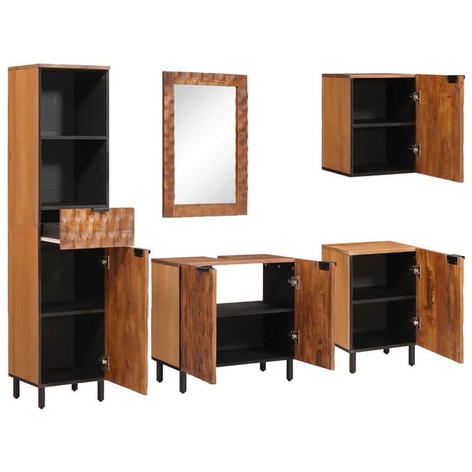 vidaXL - Badkamer - Sets - 5 - st - Acacia - Bruine - Winish - Massief - Mango - Hout