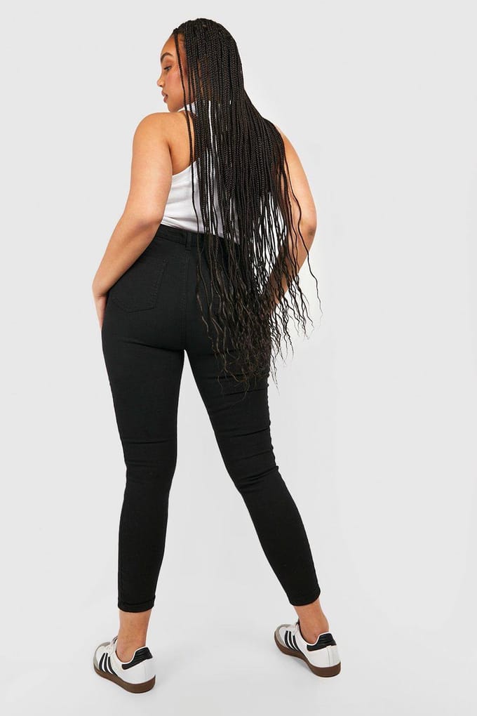 boohoo Dames Plus Hoge Taille Jeggings | Zwart | Maat: 52