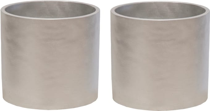 Mega Collections Plantenpot/bloempot - 2x - keramiek - zilver - D14 x H13 cm