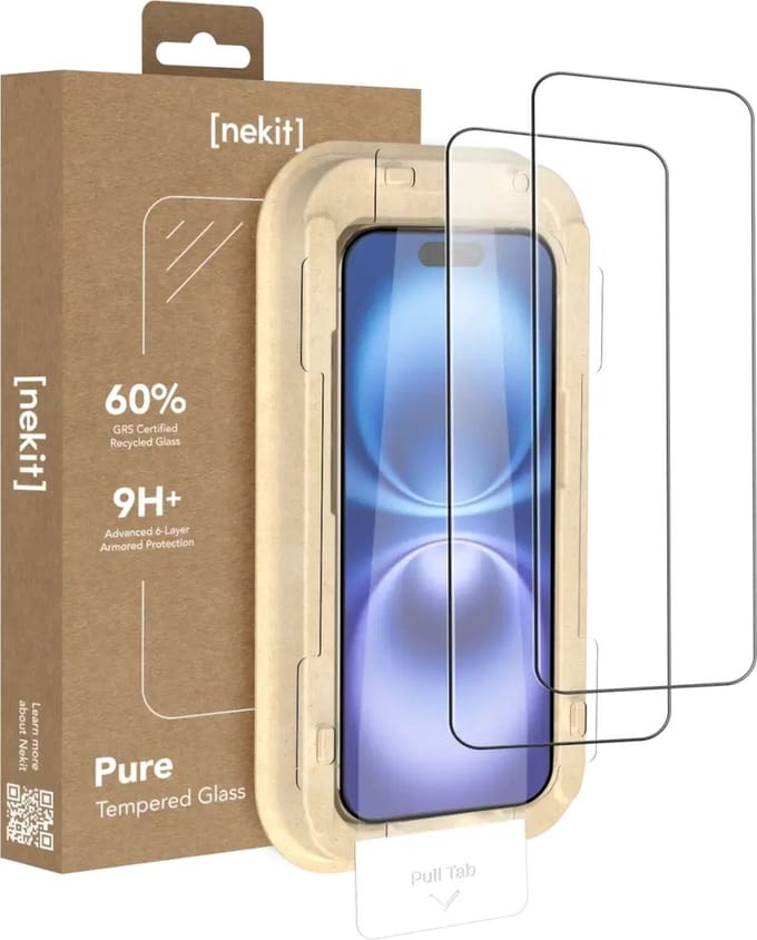 NEKIT Pure - Duo Pack Tempered Glass Geschikt voor Apple iPhone 16 / 15 - 9H+ Gehard - GRS Gerecycled Glas - Screen Protector met Installatiebox - Case Friendly