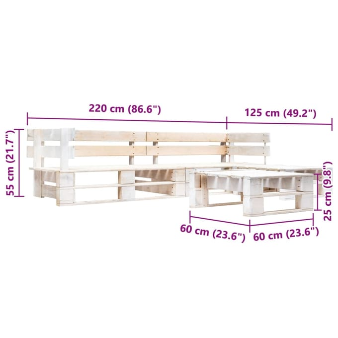 vidaXL - 4-delige - Loungeset - pallet - hout - wit