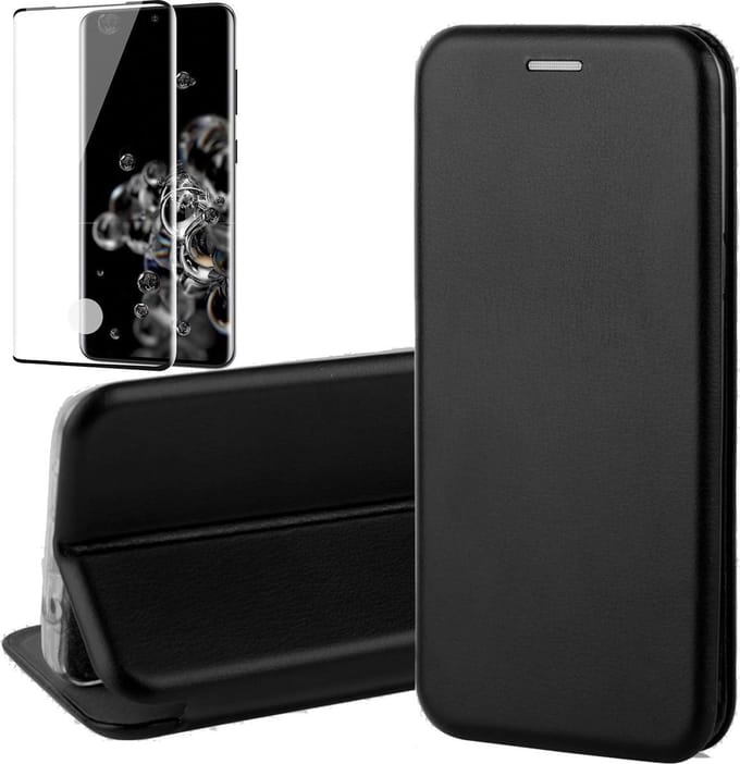 Hoesje geschikt voor Samsung Galaxy S20 Ultra - Screen Protector FullGuard - Book Case Kunstleer ThinShield Zwart & Screenprotector