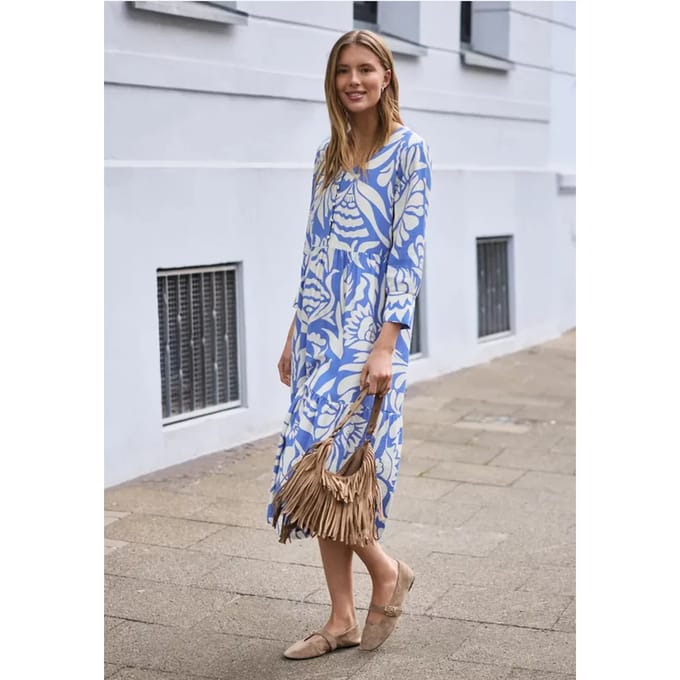 Midi-jurk met V-hals en print