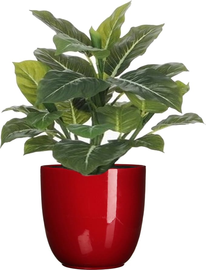 Mica Decorations Kunstplant Philodendron - groen - 49 cm - in bloempot - rood - D14.5 cm - complete set
