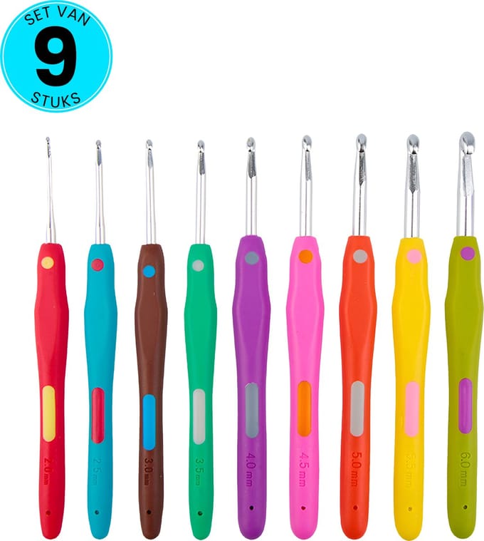Somstyle Haaknaalden Set Ergonomisch - 9 Stuks - Met Softgrip - 2.0 t/m 6.0 MM - Multicolor
