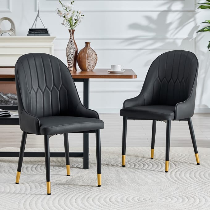 MODFU - Eetkamerstoelen Set Van 2 - Bliksemvormige Rugleuning - Modern - Voor Eethoek - Metaal - Zwart