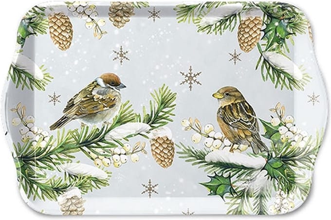 Ambiente -Tray 13X21cm - Sparrows In Snow - Decoratie
