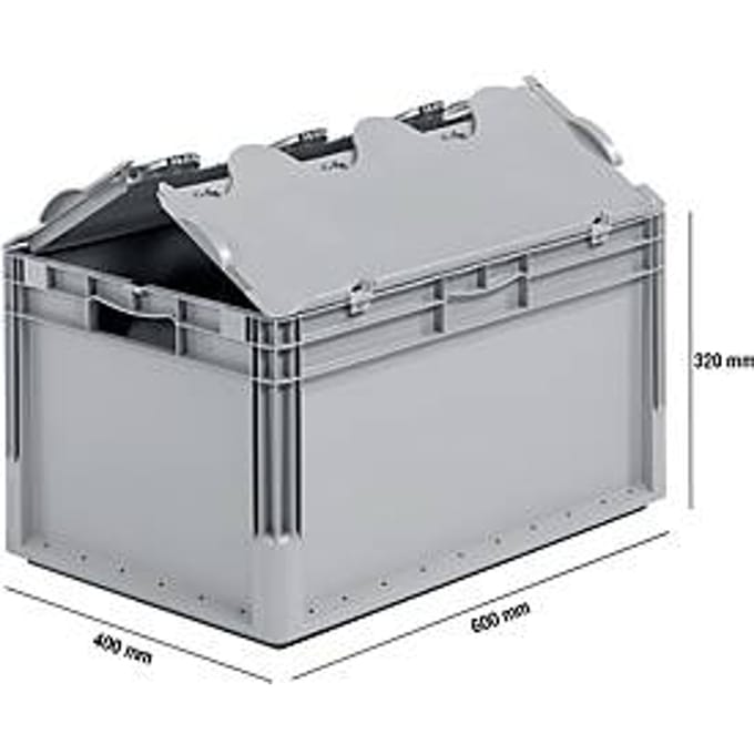 Lichte Eurobox ELB 6320, van PP, inhoud 64 l, met deksel, grijs