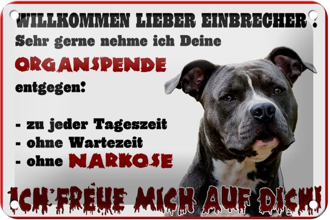 Blechschild Hinweis 18x12cm Hund Willkommen Einbrecher