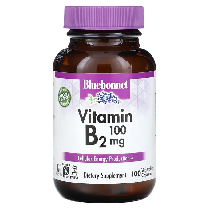 Bluebonnet Nutrition, Vitamine B-2, 100 mg, 100 vegetarische capsules