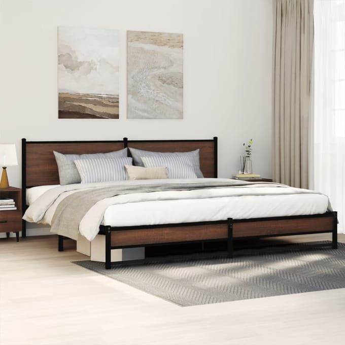 vidaXL - Bedframe - zonder - matras - metaal - bruin - eikenkleur - 193x203 - cm