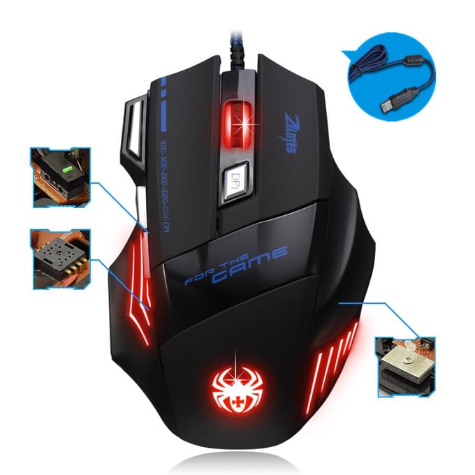 ZELOTES T-80 Gaming Muis 7200 DPI Achtergrondverlichting Multi Color LED Optische 7 Knoppen Muis Gamer USB Bedraad