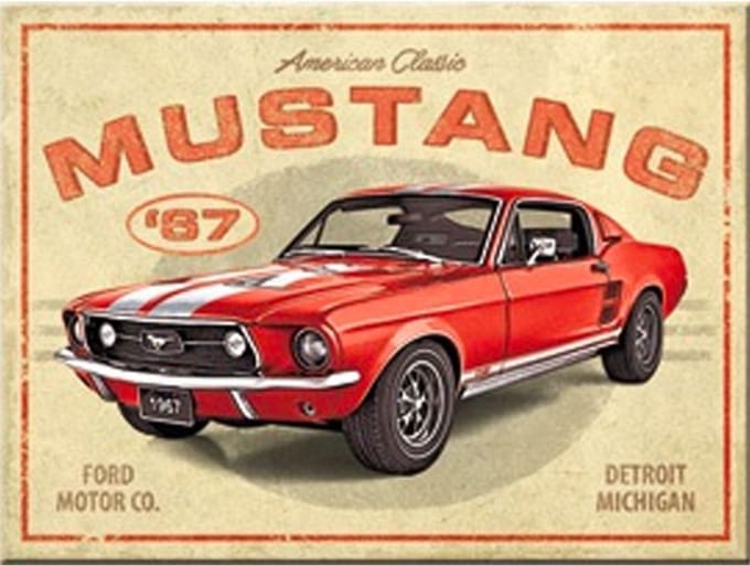 Magneet Ford Mustang GT 1967 Rood 6 x 8 cm