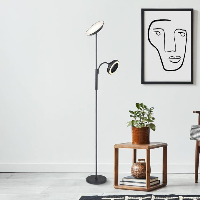 Globo LED vloerlamp Davyd, zwart, 178 cm, leeslampje, ventilator