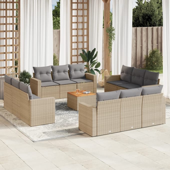 vidaXL - 13-delige - Loungeset - met - kussens - poly - rattan - beige